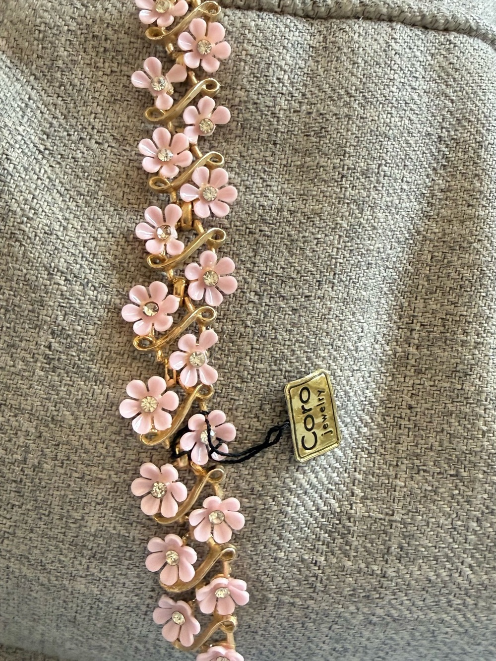 Coro Pink and Gold Floral Link Bracelet